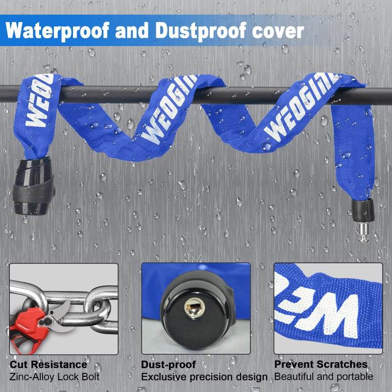 Weogine Heavy Duty Anti-Theft Bike Chain Lock, 2.72 Ft Security Lock with 3 Keys, Waterproof for Scooter, Motorcycle, Door, Gate, Fence - Image 4